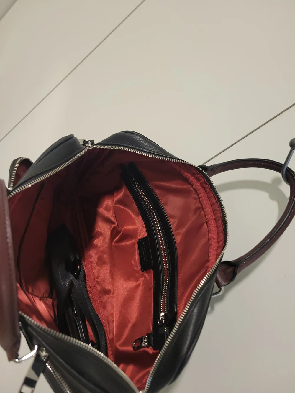 Black and Burgundy Leather Laptop Briefcase - Professional Carry